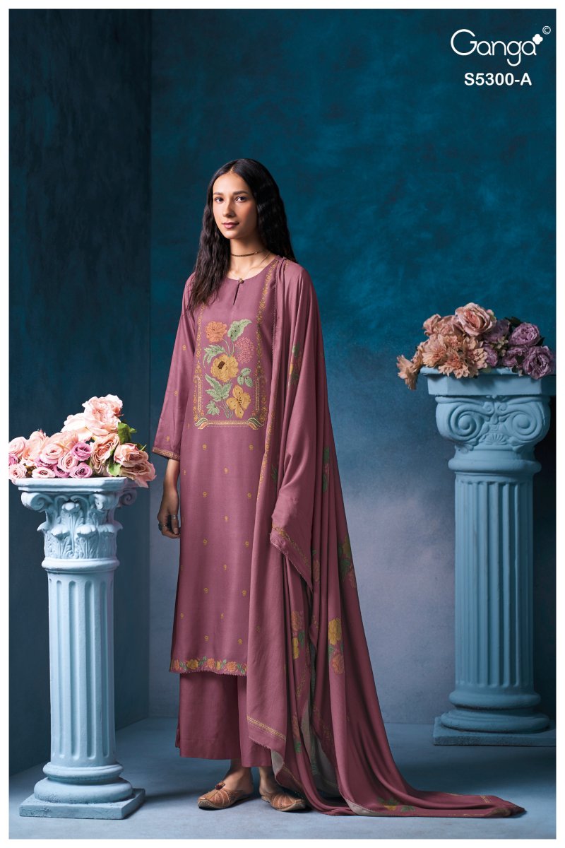 Bayael 5300 By Ganga Wool Pashmina Printed Dress Material